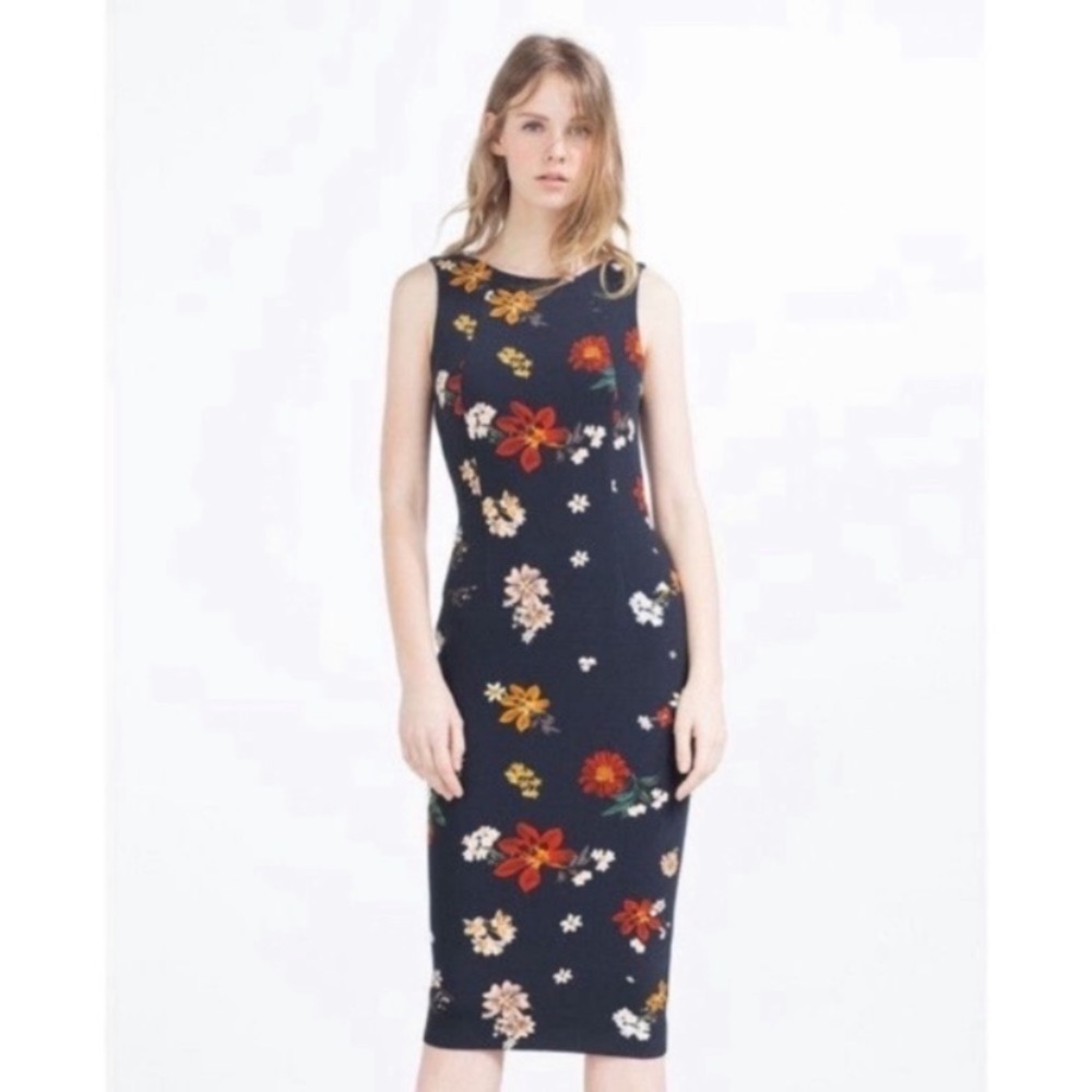 Zara Blue Floral Dress Size Small